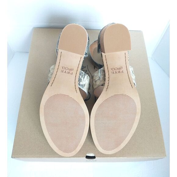 New! FRYE Bryn Stitch Snakeprint Leather Sandals Open-Toe Shoe 3 inch Block Heel - Picture 11 of 11